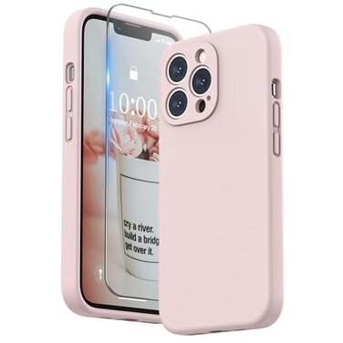 SURPHY Case for iPhone 13 Pro Case with Screen Protector 13 Pro Liquid Silicone Phone Cases Camera Protection Soft Microfiber Lining Pink Sand