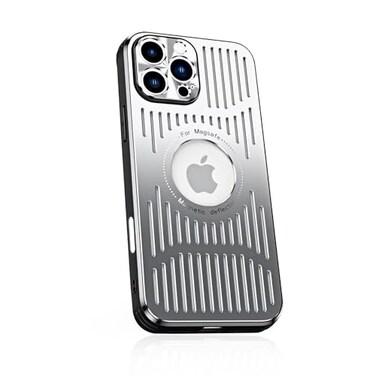 ANSCLT Aluminum Metal Back Plate Phone Case for iPhone 16 Pro MaxHollow Heat Dissipation Structure TPU Protection Beautiful Durable and WearResistant 69 Silver