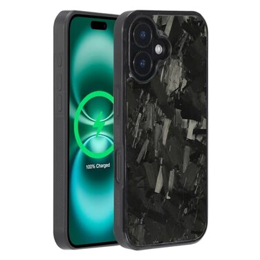 molzar Grip Series for iPhone 16 Case with Real Forged Carbon Fiber Builtin Magnet Ring for Magnetic Mount Compatible with MagSafe Chargers and Accessories Glossy BlackForged