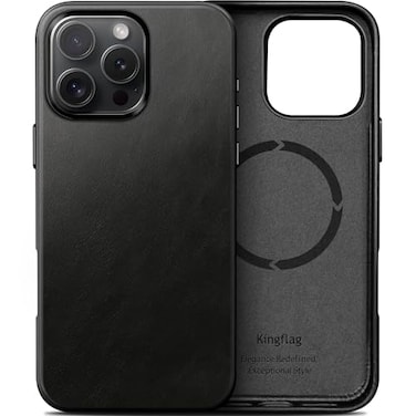kingflag Genuine Leather Case for iPhone 16 Pro 63 inch Compatible with MagSafe Oil Wax TopGrain Leather Metal Buttons and Camera Bezel Midnight Black