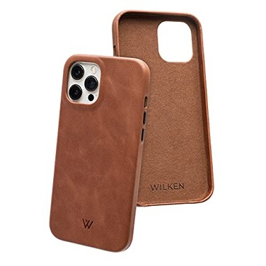W WILKEN Wilken Leather Slim Phone Case Compatible with iPhone 12 Pro Max Compatible with MagSafe Wireless Charging Premium TopGrain Leather Cover with Metal Buttons 12 Pro Max Brown