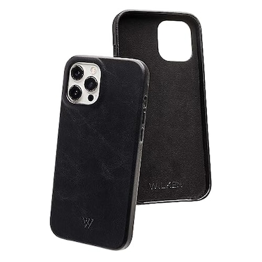 W WILKEN Wilken Leather Slim Phone Case Compatible with iPhone 15 Pro Max Compatible with MagSafe Wireless Charging Premium TopGrain Leather Cover with Metal Buttons 15 Pro Max Black