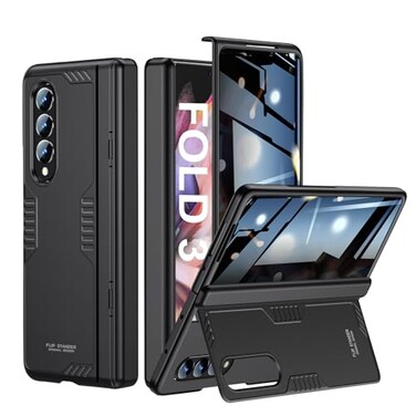 Kaiiecal for Samsung Galaxy ZFold3 Privacy CaseHidden KickstandWireless Charging Slim Hinge Protection Lightweight Stand Phone Cover Case with Privacy Screen Protector Black