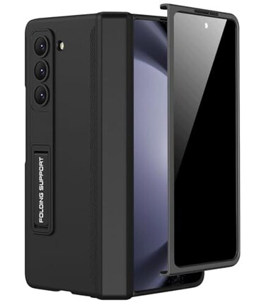 Miimall for Samsung Galaxy Z Fold 5 Case with Privacy Screen Protector Builtin Convenient Adjustable Kickstand Magnetic Hinge Protection AllInclusive Protective Case for Galaxy Z Fold 5 5G Black