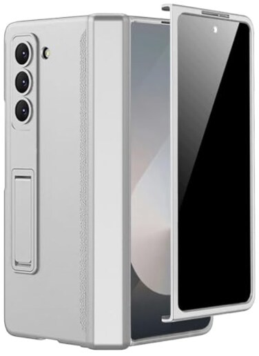 Miimall for Z Fold 6 Case with Privacy Screen Protector Military Grade Drop Protection Builtin Adjustable Kickstand Magnetic Hinge Protection Shockproof Phone Case for Galaxy Z Fold 6 5G Silver