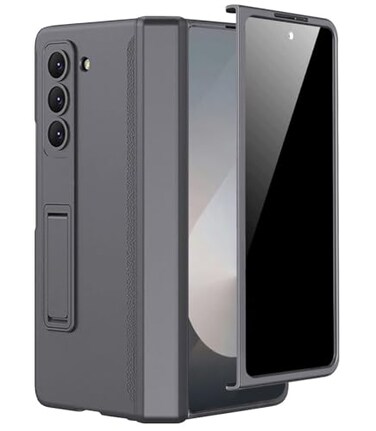 Miimall for Galaxy Z Fold 6 Case with Privacy Screen Protector Builtin Adjustable Kickstand Magnetic Hinge Upgraded Camera Protection AllInclusive Protective Cases for Galaxy Z Fold 6 5G Grey