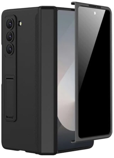 Miimall for Samsung Galaxy Z Fold 6 Case with Privacy Screen Protector Anti Spy Builtin Adjustable Kickstand Magnetic Hinge Protection FullBody Protective Case for Galaxy Z Fold 6 5G Black