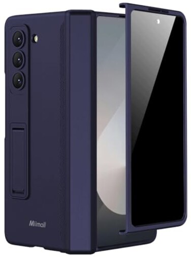 Miimall for Z Fold 6 Case with Privacy Screen Protector Military Grade Drop Protection Builtin Adjustable Kickstand Magnetic Hinge Protection Shockproof Phone Case for Galaxy Z Fold 6 5G Navy