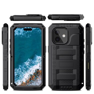 Marrkey Waterproof Case for iPhone 16 Pro Max Heavy Duty Durable Metal Full Body Builtin Screen Protection Case Shockproof Dustproof Rugged Military Grade Defender for iPhone 16 Pro Max Black