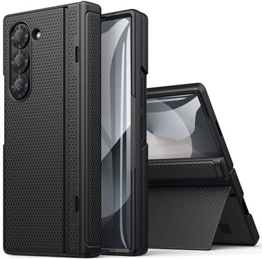 BXYJY for Samsung Galaxy Z Fold 6 Case with Kickstand Front Screen Protector Hinge Protection Slim Fit Rugged Hard 360 Full Body Cover Protective Phone Case for Samsung Z Fold 6 5g 2024 Black