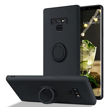 Telaso for Samsung Galaxy Note 9 Case Slim Liquid Silicone Kickstand with 360 Ring Holder Support Car Mount Shockproof Protective Galaxy Note 9 Phone Case Cover for Girls Women Black
