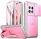 Poetic Revolution Case for OnePlus 13 5G Slide Camera Cover Builtin Screen Protector Work with Fingerprint ID 2 Front Frame Full Body Rugged Shockproof Case with Kickstand Pink