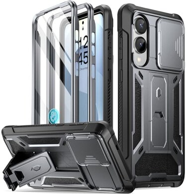 Poetic Spartan Case for Galaxy S25 Edge 67 Slide Camera Cover Screen Protector Works with Fingerprint ID Military Grade Rugged Shockproof S25 Edge Phone Case with Kickstand Metallic Gun Metal