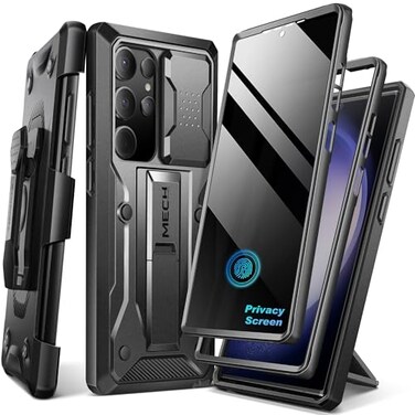 TONGATE for Samsung Galaxy S23 Ultra Case Builtin Slide Camera Cover Screen Protector 2 Front FrameMilitary Grade Shockproof S23 Ultra Phone Case with Kickstand BeltClip 68Privacy Black