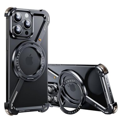 OATSBASF Minimalist Phone Case Compatible with iPhone 15 Pro Max 67 360 Rotation Kickstand Aluminum Metal Frameless Design Bumper Z Case Protective Shock Grade Shell Black