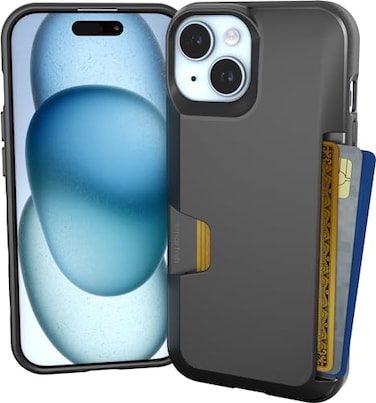 Smartish iPhone 15 Wallet Case Wallet Slayer Vol 1 Slim Protective Credit Card Holder Drop Tested Hidden Credit Card Slot Cover for Apple iPhone 15 Black Tie Affair