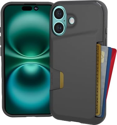Smartish iPhone 16 Wallet Case Wallet Slayer Vol 1 Slim Protective Credit Card Holder Drop Tested Hidden Credit Card Slot Cover for Apple iPhone 16 Black Tie Affair