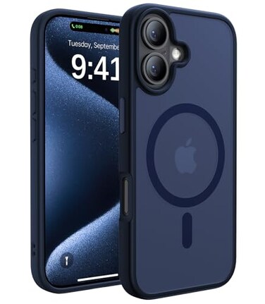 CAHEJILU Magnetic for iPhone 16 CaseCompatible with MagSafeMilitary Grade Drop Protection AntiFingerprint Translucent Matte Shockproof Protective Case for iPhone 16 Phone Case 61Deep Blue