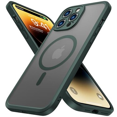 ImpactStrong Magnetic Guard Designed for iPhone 14 Pro Max Case Camera Protection Military Grade Drop Tested Compatible with MagSafe Slim Translucent Matte Phone Case 67 Dark Green