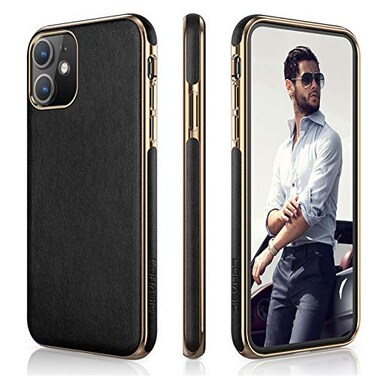 LOHASIC for iPhone 11 case Leather Slim PU Leather with Electroplated Frame AntiSlip Grip Soft TPU Bumper Business Luxury iPhone 11 Phone case 61 Protective Case for Men Women Black