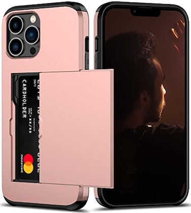Nvollnoe for iPhone 13 Pro Max Case with Card Holder Heavy Duty Protective Dual Layer Shockproof Hidden Card Slot Slim Wallet Case for iPhone 13 Pro Max for WomenMenRose Gold