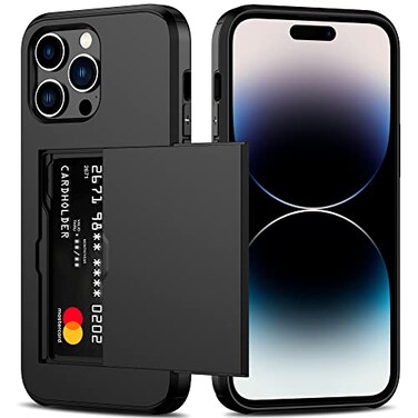 Nvollnoe for iPhone 14 Pro Max Case with Card Holder Heavy Duty Protective Dual Layer Shockproof Hidden Card Slot Slim Wallet Cover for iPhone 14 Pro Max for WomenMenBlack