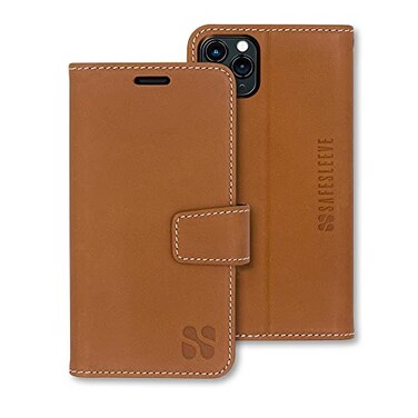 SafeSleeve Wallet Leather Case for iPhone 1212 Pro EMF Blocker for Cell Phone Protective Vegan Leather Folio with 3 Card Storage Adjustable Stand and Slim Everyday Carry Design Leather