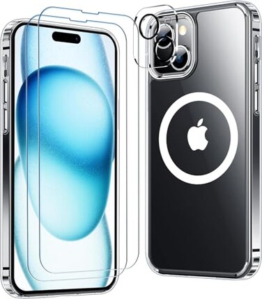 Red2Fire Magnetic for iPhone 15 Plus Case for iPhone 14 Plus Case Clear Compatible with Magsafe2X Glass Screen ProtectorCamera Lens Protector Not Yellowing Slim Phone Case 67 inch Clear