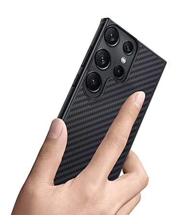 Ftonglogy for Samsung Galaxy S23 Ultra Case Slim Thin Carbon Fiber Classic Design Soft Hybrid Bumper Lightweight Anti Fingerprint Protective Cell Phone Cover Wireless Charging Black