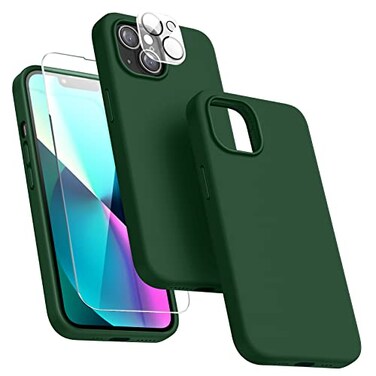 Dssairo 5 in 1 Designed for iPhone 13 Case with 2 Pack Screen Protector2 Pack Camera Lens Protector Liquid Silicone Ultra Slim Shockproof Protective Phone Case Microfiber Lining 61Alpine Green