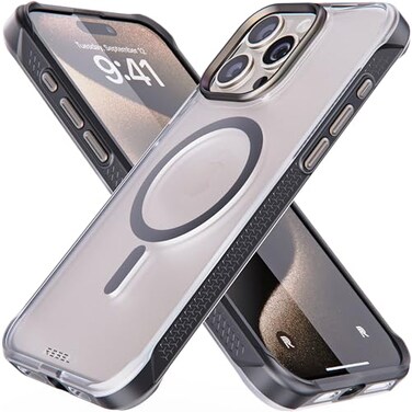 REBEL Clear Case for iPhone 15 Pro Max Frosted Series Gen5 Strong MagSafe Compatible Grip Sides Translucent Matte Texture Protective Shockproof Bumpers Metal Lens Buttons 67 Inch Phone 2023