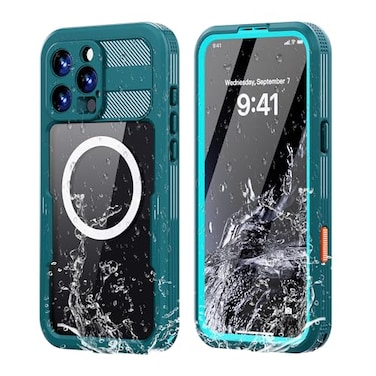 Omio for iPhone 16 Pro Max Waterproof Case Compatible with MagSafe Magnetic Waterproof Full Body IP68 Underwater Case Builtin Screen Protector Military Grade Shockproof Case for Men Women Teal