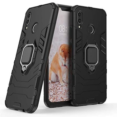 MaiJin LuluMain Compatible with Huawei Nova3 Case Metal Ring Grip Kickstand Shockproof Hard Bumper Works with Magnetic Car Mount Dual Layer Rugged Cover for Huawei Nova 3 Black