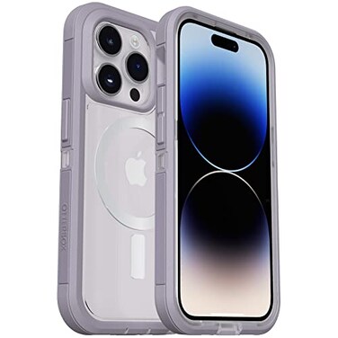 OtterBox iPhone 14 Pro Max ONLY Defender Series XT Case Lavender Sky PurpleClear screenless Rugged Snaps to MagSafe Lanyard Attachment