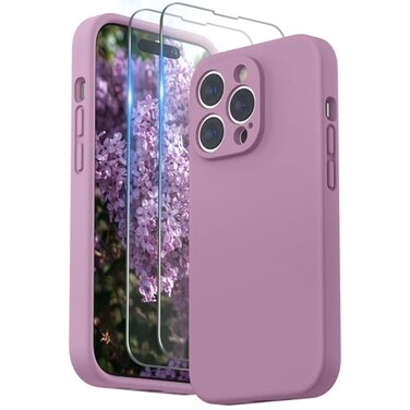 SURPHY Designed for iPhone 14 Pro Case with Screen Protector Camera Protection Soft Microfiber Lining Liquid Silicone Phone Case Lilac Purple