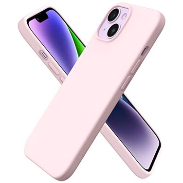 ORNARTO Compatible with iPhone 14 Case 61 Slim Liquid Silicone 3 Layers Full Phone Covered Soft Gel Rubber Case Protective Phone Cover 61 InchChalk Pink