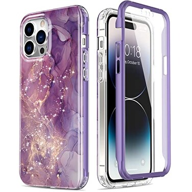 Esdot for iPhone 14 Pro Case with Builtin Screen ProtectorMilitary Grade Rugged Cover with Fashionable Designs for Women GirlsProtective Phone Case 61 Glitter Purple Marble