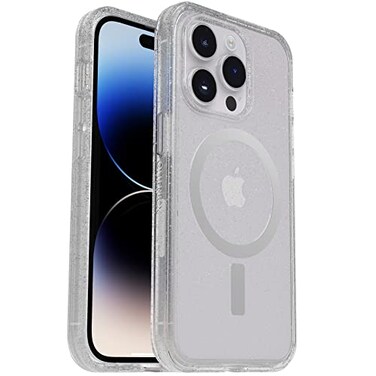 OtterBox iPhone 14 Pro ONLY Symmetry Series Case Stardust ClearGlitter UltraSleek Snaps to MagSafe Raised Edges Protect Camera Screen