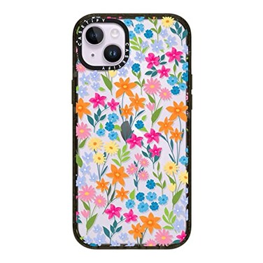 CASETiFY Impact iPhone 14 Plus Case 4X Military Grade Drop Tested 82ft Drop Protection Bright Spring Flowers Glossy Black