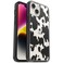 OtterBox iPhone 14 Plus Symmetry Series Case COW PRINT ClearBlack ultrasleek wireless charging compatible raised edges protect camera screen