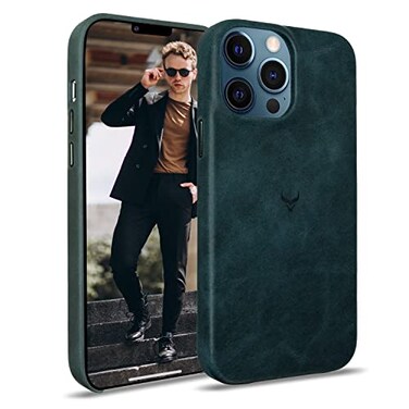 Cretanbull Genuine Leather Case Oil Waxed Full Grain AntiScratch Leather Case Compatible with iPhone 12 Pro Max Shockproof Drop Proof Protective Slim Case Marine
