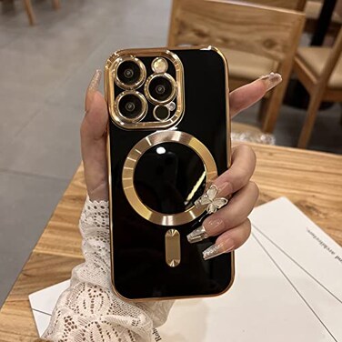 OOK Case for iPhone 14 Pro Max Case with Camera Lens Protector Compatible with Magsafe Luxury Plating Edge Soft TPU Shockproof Protective Magnetic Cover Black