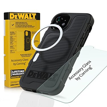 DEWALT Heavy Duty Phone CaseScreen Protector Kit Magnetic Case for iPhone 13 Pro Max Tempered Glass Screen Protector Included MagSafe Compatible Protective Impact Scratch Resistant Black