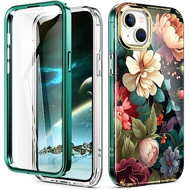 Turquiase Cute Flower Case for iPhone 1314 61 inch Built with Screen Protector Lightweight and Stylish Full Body Shockproof Protective Rugged TPU Case for WomenGirls