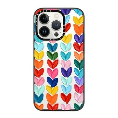 CASETiFY Compact iPhone 14 Pro Case 4 ft 2X Military Grade Drop ProtectionSlimLightweight Clear Polka Daub Hearts Clear Black