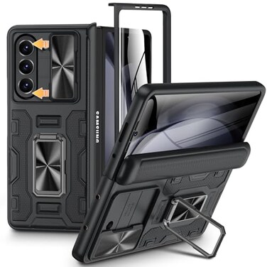 VEGO for Samsung Z Fold 5 Case with Slide Camera Cover Screen Protector Builtin 360 Magnetic Kickstand Drop Protection Case for Samsung Galaxy Z Fold 5 5G 2023 Black