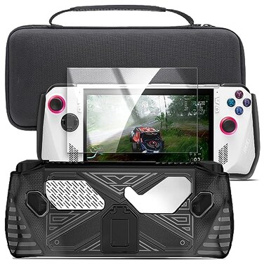 ENCASED Accessories Set for Asus ROG Ally Handheld Kickstand Case with Hardshell Carrying Bag and Tempered Glass Screen Protector Black