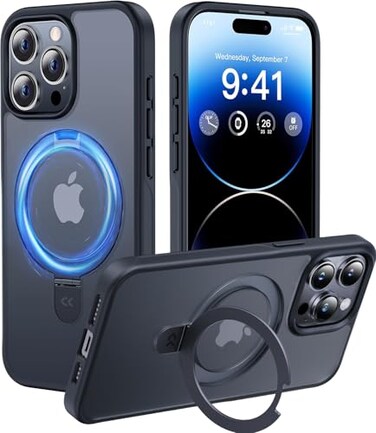 CASEKOO for iPhone 15 Pro Max Case with Magnetic Invisible Stand Military Drop Protection Compatible with MagSafe Shockproof Slim Translucent Matte Phone Case 67 Inch Black
