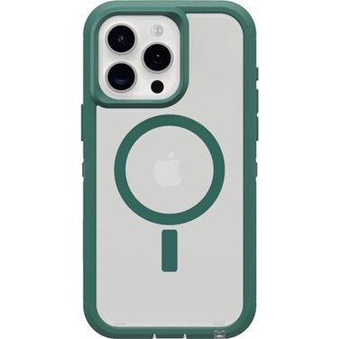 OtterBox iPhone 15 Pro Max Defender Series XT Clear Case Velvet Evergreen Clear Screenless Rugged Snaps to MagSage Lanyard Attachment PressureFitted DualLayer iPhone Case