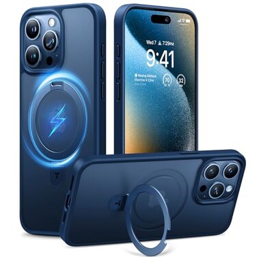 TORRAS Magnetic Ostand for iPhone 15 Pro Max Case Military Grade Drop Tested Compatible with MagSafeBuildin Kickstand Translucent Slim Soft Edge AntiFingerprint 67 2023 Blue Titanium